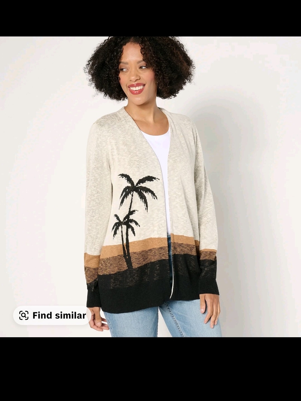 Denim & Co Palm Tree Cardigan Cream & Black